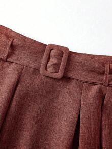 EARO 女士高腰显瘦灰色百搭优雅宽松日常通勤休闲设计 A 字裙 春季 - 可可棕 - 查看 3