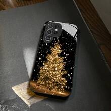 Funda de Teléfono de Vidrio de Árbol de Navidad para iPhone 17air/16E/15/14/13/12/11 Plus, Pro, Promax, X/XS/XR/XSMAX, para Samsung Galaxy A03/A03S/A05S/A06/A07/A11/A12/A13/A14/A15/A16/A17/A22/A22/A23/A26/A31/A32/A34/A35/A36/A52/A53/A73, S21/S22/S23/S24/S25 Plus, Ultra, Funda de Vidrio Reflectante, Buena Agarre, Protección de Borde Suave, Adecuada para Hombres y Mujeres - Negro - Ver 4