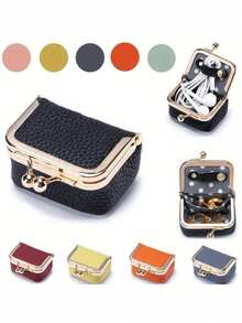 Mini Women's Genuine Leather Jewelry Box, Leopard And Cow Print, Vintage Portable Genuine Leather Coin Purse, Jewelry Box With Kiss Lock, Mini Travel Ring Box, Suitable For Storing Earrings, Rings And Necklaces, Women's Gift, Cosmetic Bag, Coin Purse, Essential For Girls, Personalized Gift - Multicolor - View 5