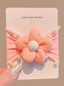 1个儿童可爱花朵珍珠发圈，弹性发绳，可扎马尾辫、丸子头，不伤发，逼真包装 - 彩色 - 查看 6