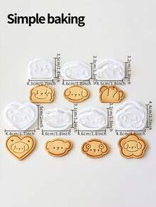 A Cute Puppy Series Cookie Cutter, Kitchen Parent-Child Baking Cookie Stamps, Valentine's Day Gift Cookie Molds, Cake Decorations, Dessert Making Tools - White - View 4