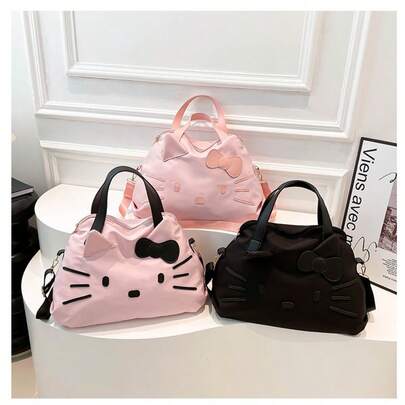  1 pieza - Bolso de viaje corto de gran capacidad y estilo casual con diseño de Hello Kitty de Sanrio, adecuado para viajes de negocios, deportes y fitness. Tiene una tarjeta para maleta en la parte posterior, lo que facilita el transporte de equipaje. Bolso de hombro, bolso de lona, bolso de fin de semana, organizador de viaje, esencial para cruceros, vacaciones, hombres y mujeres.
