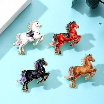 4pcs Vintage Horse Enamel Badge Set, Exquisite Enamel Craft, Zinc Alloy Material, Women's Denim Outfit Brooch Accessory