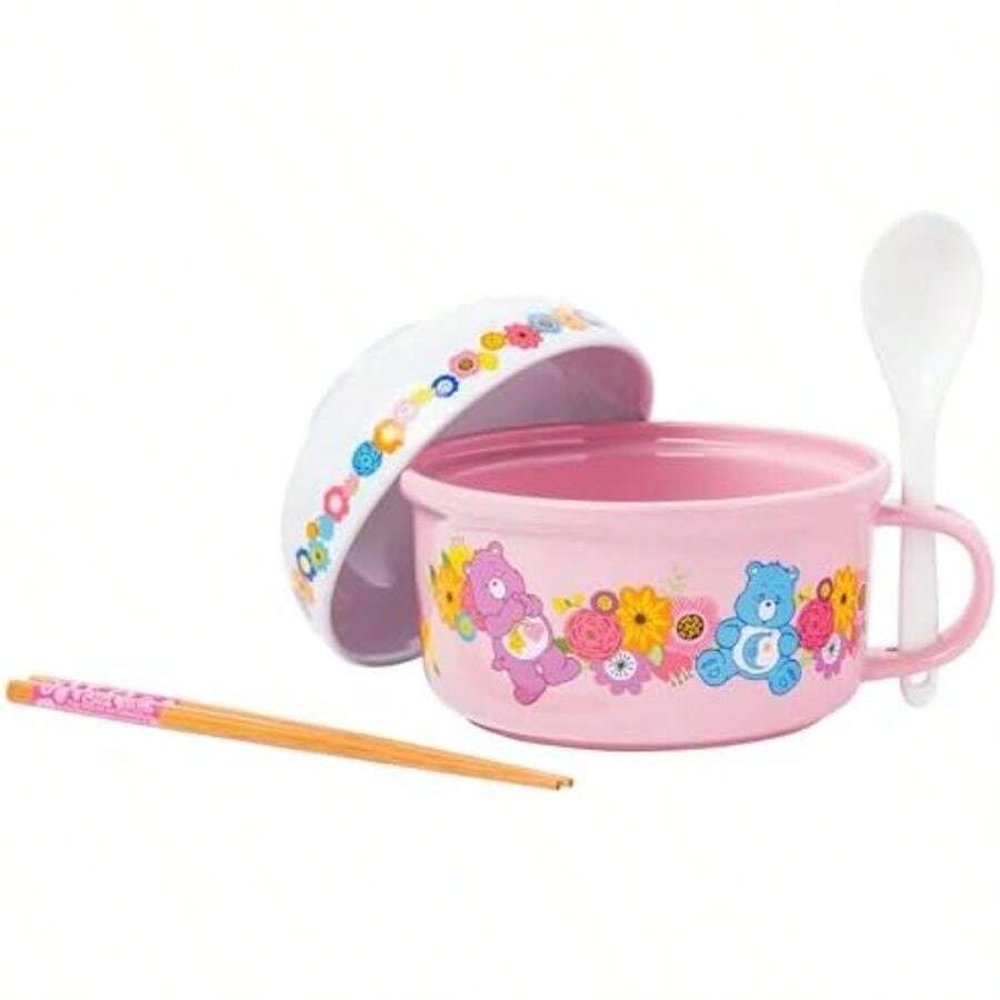 Taza de sopa Silver Buffalo  con cuchara y palillos con oso para dormir, oso de mejor amigo, oso de deseos y oso de alegría, tapa de ón de 13 onzas y taza de 22 onzas(22 Ounces and 13 Ounces Varios colores) - Multicolor - Ver 1