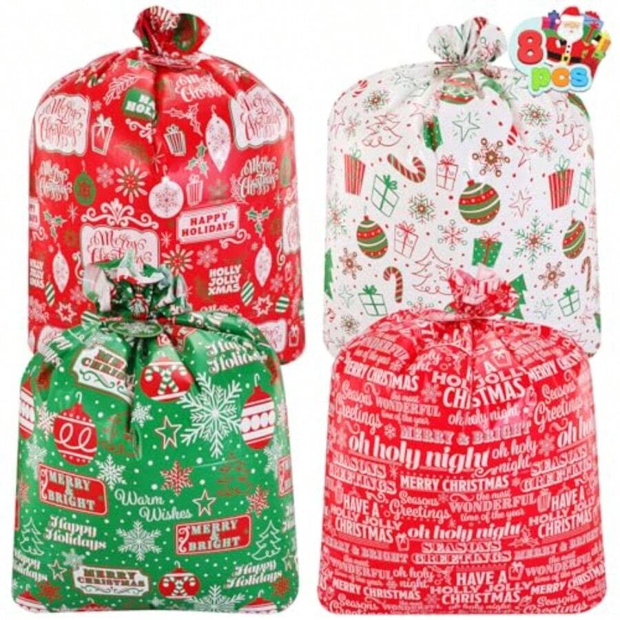 CZ JOYIN 8 bolsas de regalo gigantes de Navidad gigantes de 44 x 36 pulgadas con etiquetas de regalo para regalos de día festivo regalos de Navidad de gran tamaño suministros de recuerdo de fiesta resistentes bolsas de regalo grandes 8764 - blancorojoverdeRojoVerdeBlanco - Ver 1