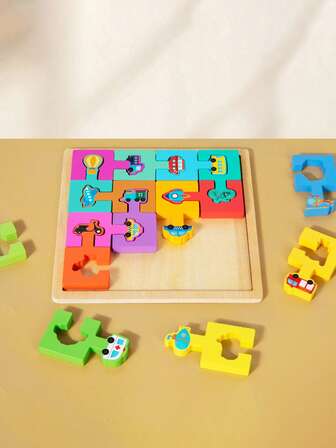 16pcs Wooden Irregular Cartoon Animal/Fruit/Traffic/Number Shaped Puzzle, Creative Assembly Jigsaw Toy, Montessori Educational Toy For Kids, Boys & Girls