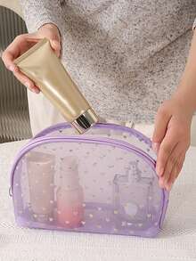 Borsa cosmetica in rete traspirante a motivo a cuore, borsa organizer trasparente portatile, borsa portaoggetti per trucchi di grande capacità e multifunzionale, borsa, borsa per trucchi, elemento essenziale da viaggio - Multicolore - Visualizzare 6