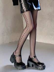 Women's Black Heart Print Semi-Sheer Sexy Pantyhose/Leggings/Thigh High Socks, Charming Semi-Transparent Heart Pattern Tights, Create A Romantic Layered Look, Playful Shaping Stockings