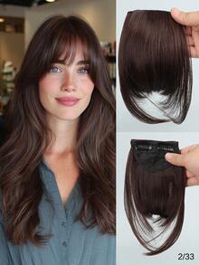 Synthetic Material Clip-On Bangs Hairpiece, Available In Black, Brown, Blonde, Suitable For Women - Multicolor - View 20