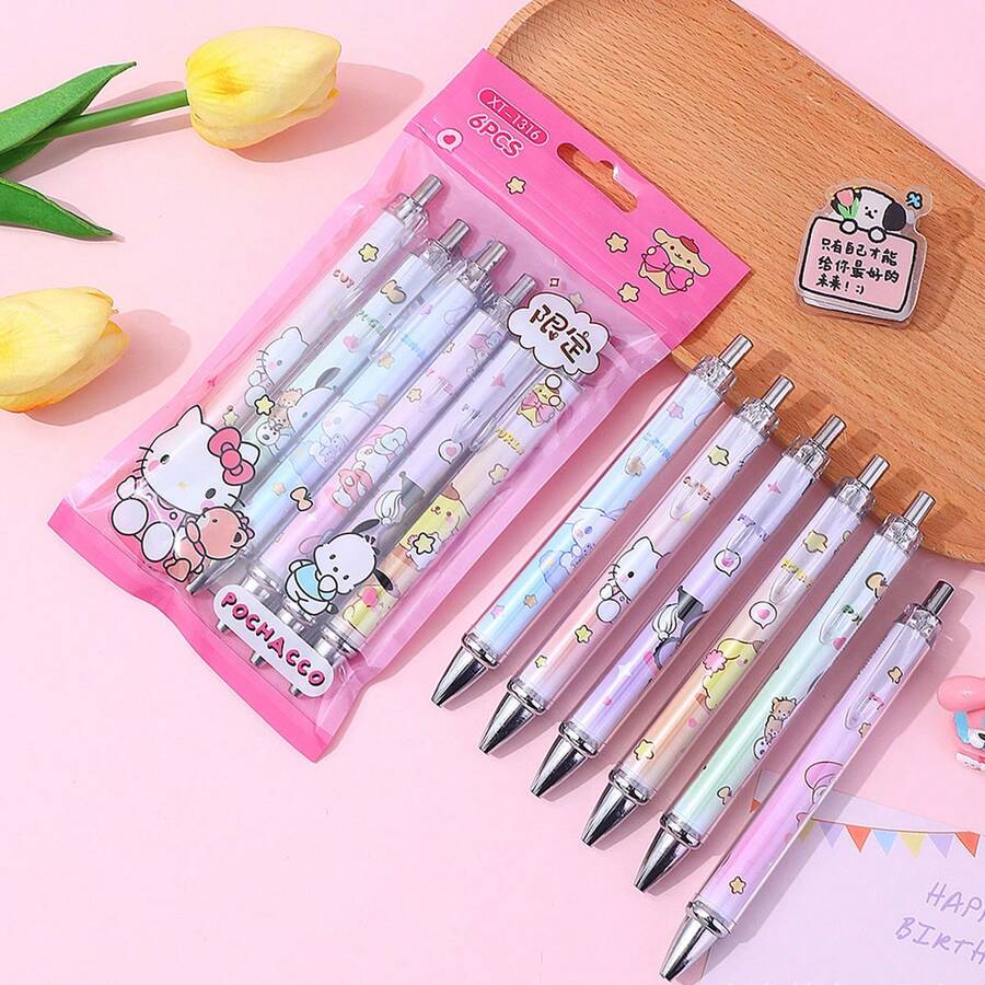 Bộ 6 bút Hello Kitty, Melody, Kuromi, Cinnamoroll, Pochacco chất lượng cao, màu trung tính, đồ dùng học tập, phần thưởng học tập, bộ quà tặng, quà tặng sáng tạo. - Nhiều màu - Xem 1