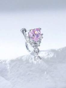 NKQR 1pc Fashionable Silver Plated Copper & Cubic Zirconia Heart Shape Clip-On Nose Ring, Suitable For Men & Women As Valentine, Christmas, Halloween Or Birthday Gift Valentines,Mom,Mother,Mother's Day,Gift - Bạc - Xem 10