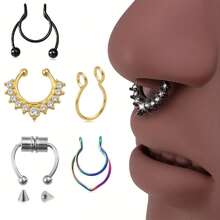 Bộ 5 khuyên mũi giả hỗn hợp, khuyên mũi giả bằng thép không gỉ, phụ kiện tai septum, kiểu xoắn ốc thời trang không cần xỏ lỗ. - 5 cái - Xem 4