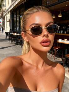 1副女士金属椭圆形极简复古Y2K时尚眼镜 - 彩色 - 查看 3