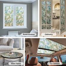 1pc Classic Green Leaf & Crescent Moon Pattern Privacy Window Film, Heat Insulation & Sun Blocking Static Cling Glass Cover. Features Shatterproof Adhesion, Suitable For Cabinet, Living Room Glass, Home And Office Use. - White - View 9
