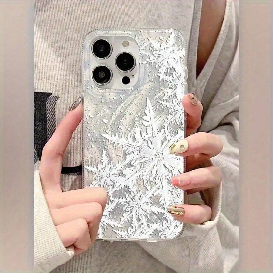 Snowflake: Funda de media protección con lente de plumas, compatible con for 11,12,13,14,15,16,17,PRO,PROMAX,PLUS,AIR,16E,17AIR,X,XS,XR,XSMAX,S24,23,25,22,21 - transparente - Ver 1
