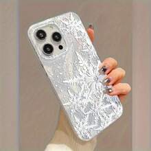 Snowflake: Funda de media protección con lente de plumas, compatible con for  11,12,13,14,15,16,17,PRO,PROMAX,PLUS,AIR,16E,17AIR,X,XS,XR,XSMAX,S24,23,25,22,21 - transparente - Ver 4