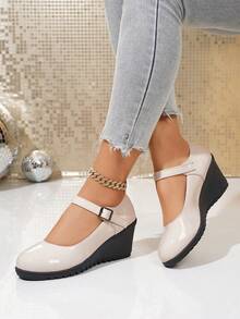 Women's Elegant Simple Round Toe Khaki/Beige Chunky Heel Pumps, Suitable For Office, Commuting, Gathering, Wear With Suits, Spring/Autumn - Chantilly - View 3