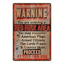 Rustic 'RED NECK AREA' Metal Sign - 8"X12" Vintage Tin Wall Art For Home, Bar, Cafe & Garage Decor Waterproof & Dustproof. - Multicolor - View 7