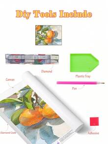 | 5D DIY钻石画 | 阳光亲吻的橙绿树叶（斑驳光影纹理）钻石画套装。浅蓝白色背景，柔和阴影渐变，高清艺术钻石，手工装饰画，全套水钻马赛克工艺套装，锻炼DIY技能和专注力。 - 彩色 - 查看 3