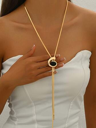 1 st Dammode Minimalistisk Mångsidig Geometrisk Spiral Metall Inlagt Svart Akrylhänge Y-format Långt Halsband