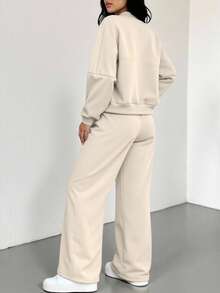 2 piezas Sudadera con capucha de cierre de unicolor, informal, para mujer, para deportes, hogar, oficina, uso diario, primavera/otoño/invierno - Albaricoque - Ver 3