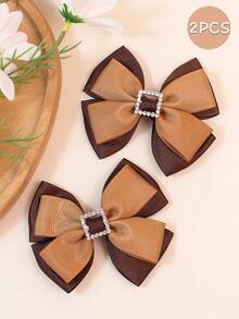 2个装女孩/青少年双层蝴蝶结发夹，适合日常使用 - 卡其色 - 查看 6