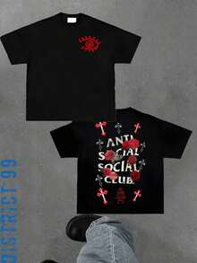 Anti Social Club Graphic Cropped T-Shirt For Boys And Girls Men, Women All Ages Family T-Shirt Letter New Streetwear Clothing Harajuku T-Shirt Cotton Half Sleeve Tee, Y2K Style Casual Cotton Classic Crewneck Design Tee2026 - 黑色 - 查看 7