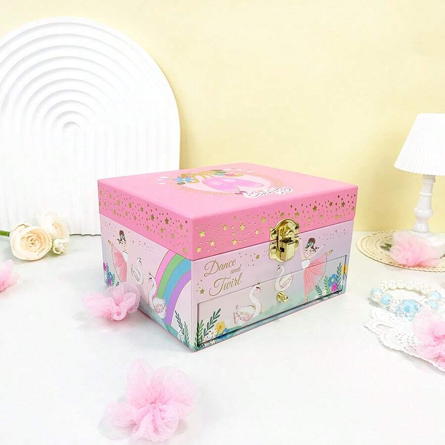 1个长方形芭蕾舞鞋造型音乐盒，带抽屉、纸套、镜子和可旋转公主人偶。可收纳珠宝、文具、玩具和一个8音符音乐盒。是节日、派对的绝佳礼物，适合情人节、生日、婚礼和日常使用。 - 芭蕾舞鞋 - 查看 1