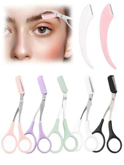 2件套/1件装理发器、眉剪套装，男女通用脱毛修剪器，防滑手柄眉剪和面部剃须刀，去角质工具，符合人体工程学设计，带保护盖的眉毛修剪器和剃须刀，可重复使用和清洗的眉刀，适合初学者修眉，面部毛发修剪器，眉毛修整