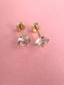 2-6pcs/Set Stainless Steel Round Cubic Zirconia Ear Piercing For Women Men CZ Shiny Gold Color Stud Earrings - Gold - View 9