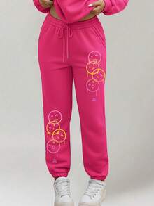 Customized Women's Sweatpants - Customized Thick Fleece Pants, Can Add Your Photos, Can Customize Two Print Locations, Customized Sweatpants Sports - Hot Pink - View 2
