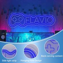 Luz de neón personalizada con nombre de jugador (grabada), letrero de neón personalizado, logotipo de juego personalizado, luz de neón personalizada, lámpara LED de juego, decoración de pared de juego, letrero iluminado para transmisión en vivo, regalo personalizado - ideal para decoración de habitación, decoración de dormitorio, decoración de sala de juegos, regalo exclusivo para hombres, ¡regalo de cumpleaños!, Luces de hadas - Luz lateral - Ver 11