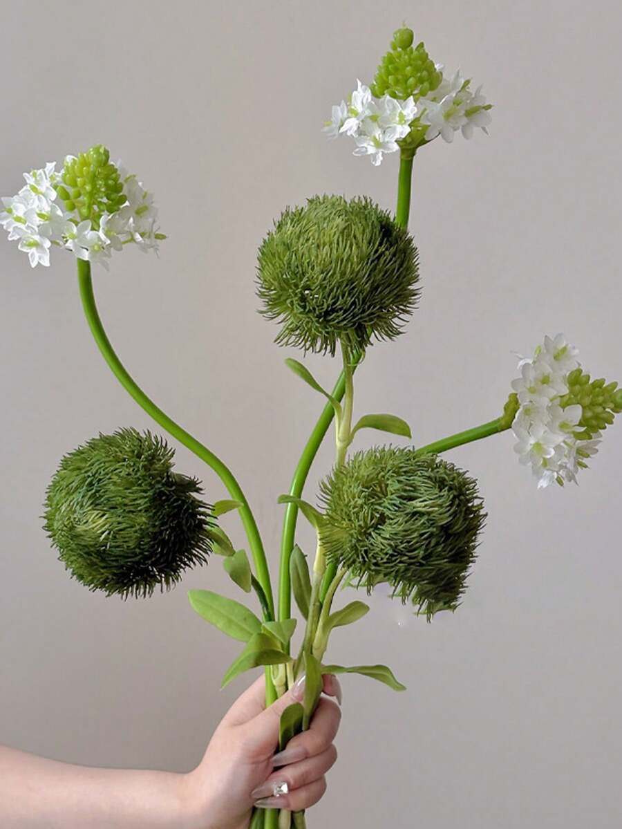 1 件逼真的人造花，逼真的绿色茎多肉植物，星形花朵，逼真的蒲公英带叶子，白色和绿色仿真花，为餐桌、婚礼、活动、派对、家居装饰增添清新气息。