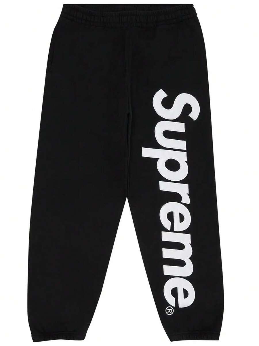 Supreme Satin Applique Hooded Sweatshirt FW24 | Authentic Designer Premium Heavyweight Crossgrain Fleece Hoodie | Essential Streetwear Collector's Luxury Layering Outerwear Pants Set Black - Quần nỉ đen - Xem 1