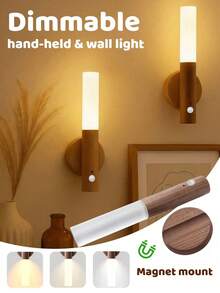 4/3/2/1 件木质壁灯带运动传感器夜灯,磁性壁灯,智能可充电 LED 棒灯,USB LED 夜灯,运动传感器壁灯和无线壁灯,便携式楼梯夜灯,木质壁灯,电池供电橱柜灯,橱柜下灯,用于运动检测的楼梯灯,适用于家庭卧室、走廊、厨房和浴室壁灯,防撞、防摔夜灯 - 彩色 - 查看 3