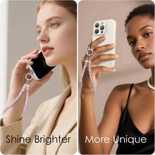 SURPHY Phone Charm, Pearl Phone Charms with Tether Tab Premium Metal, Cellphone Lanyard Beaded Bracelets Women, Cellphone Chain Wrist Strap - B-Cristales Rosados - Ver 6