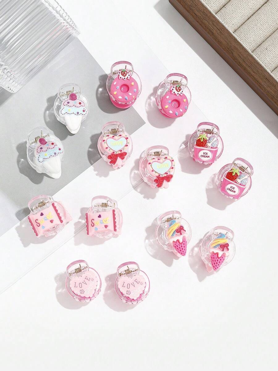 2 Peças Donuts, Doces, Sorvete, Pirulito em Formato de Coração, Presilhas de Cabelo, Acessórios de Cabelo, Presilhas de Moda Elegantes