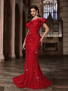 Abito da sera da donna con perline, scintillante con paillettes, abito formale per laurea, ballo di fine anno, compleanno, cocktail, cena, con senso di design - Bordò - Visualizzare 6