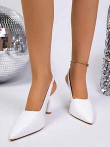 Modische Retro-Spitzschuh-Pumps für Damen, einfarbig, schlicht, personalisiert, schick, mit Krokodilleder-Prägung, Slip-On, High Heel - Weiss - Übersicht 3