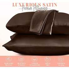 Elegant Comfort - Juego de Funda de Almohada de satén de 2 Piezas para una Piel y Cabello más saludables, Cierre de Cierre Oculto y bellamente empaquetado, Juego de Funda de Almohada de satén, tamaño(Marrón Chocolate King) - Multicolor - Ver 2