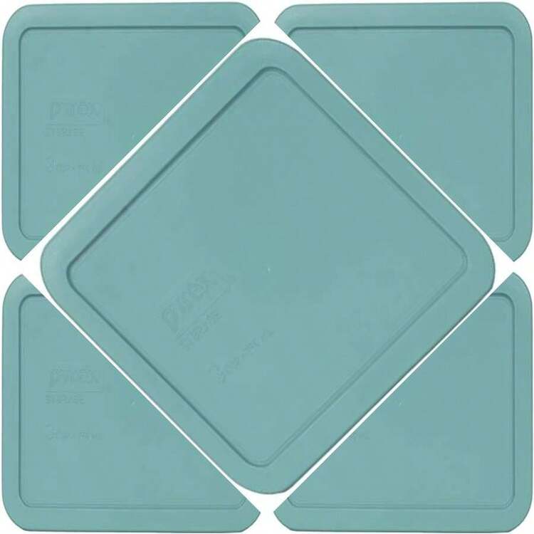 Pyrex 7210-PC 3 Cup Turquoise Rectangle Plastic Food Storage Lid - 4 Pack - Turquesa - Añade 1