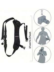 Correa ajustable rápida para hombro y cuello para cámara profesional, adecuada para la mayoría de cámaras digitales y réflex, accesorio para fotógrafos - Negro - Ver 9