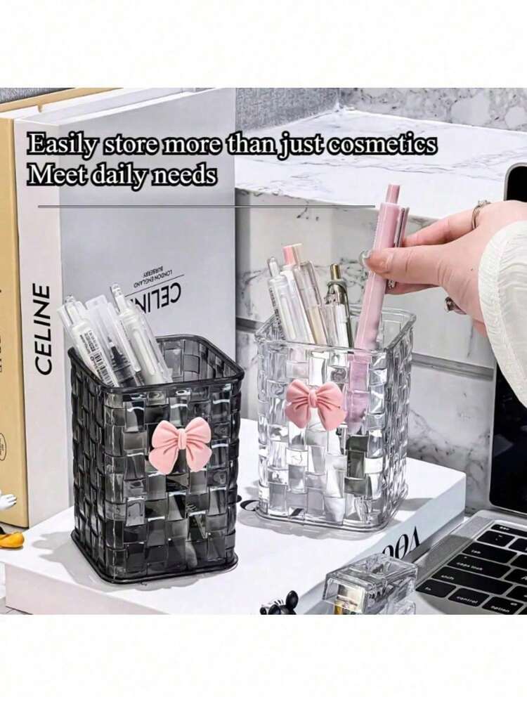 Qualsen Boîte Rangement Stylo Double Étage - Trousse Scolaire Transparente Avec Couvercle à Pression, Organiseur Bureau Idéal