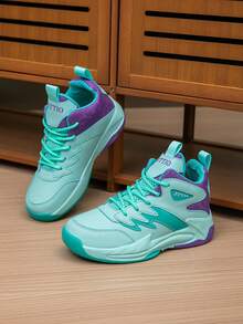 1 Pair Kids' Basketball Shoes, Youth Outdoor Sports Shoes Anti-Slip Durable New Fashion Colorblock Breathable Casual Boys Shoes