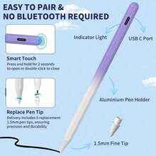 IPad Apple Pencil 9th&10th Generation, Fast Charge Stylus Pen For Palm Rejection And Tilt Sensitivity, Compatible With IPad Pro 11/12.9in, Mini 5/6, IPad 6/7/8/9/10, Air 3/4/5 (White) - Chuyển màu tím - Xem 5