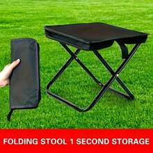 Taburete plegable portátil para picnic, silla de camping duradera para exteriores, taburete plegable ligero, taburete para los pies de camping y pesca, adecuado para picnics al aire libre, camping/pesca pequeño, ideal para senderismo, navegación o conciertos al aire libre - Negro - Ver 1