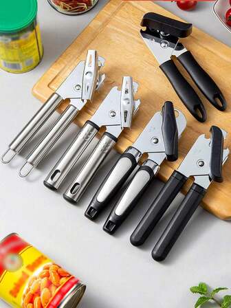 1 pieza Abrelatas, Abridor de tarros, Abridor de botellas, Abrelatas 3 en 1, Abridor de tarros multifuncional, Abrelatas de acero inoxidable con tapa de giro, Abrelatas de agarre fácil de acero inoxidable, Abrelatas manual multifuncional de agarre fácil y ajustable, para personas mayores, manos débiles y ancianos con artritis