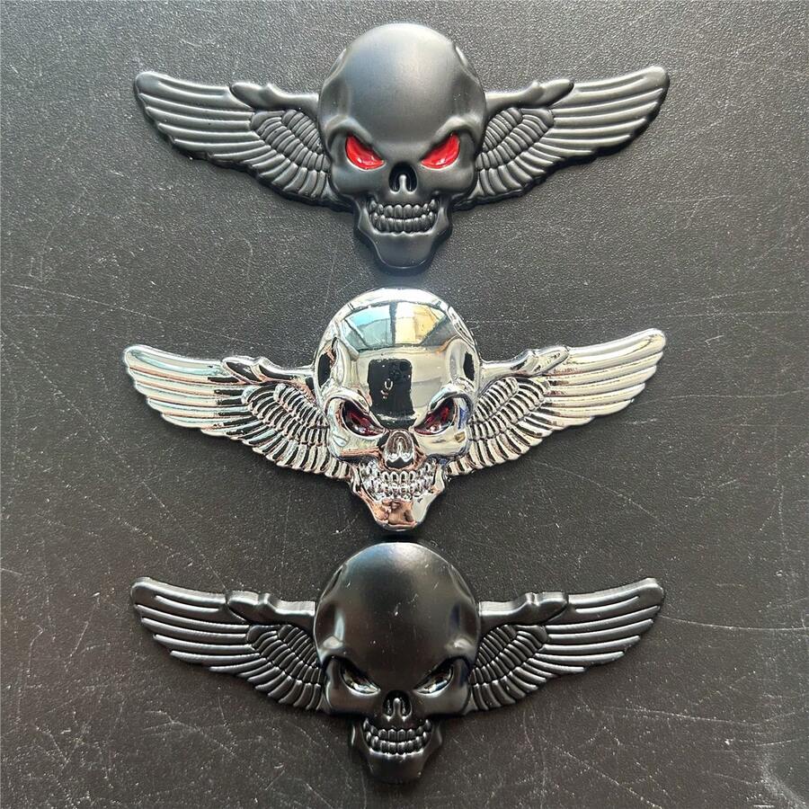 3D Metal Car Sticker Skull Head With Wings, Applicable For Cars, Trucks, Motorcycles, SUVs, Decorative Sticker For Engine Hood, Trunk, Fenders, Side Doors, Body