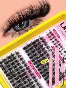 LASVIREY مجموعة رموش صناعية خصلات Fairy Lash 12 صف، طول مختلط 8-16 مم، 2 ستايل، لتمديد الرموش DIY، رموش فردية منفوشة وخفيفة بتجعيدة C وستايل Wispy، تأثير كثافة 3D مع ساق شفافة، للاستخدام اليومي والمناسبات، طقم رموش كامل - الأسود - مشاهدة 5