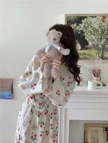 1 Áo choàng tắm nữ, kiểu dáng tối giản châu Âu, tay dài, đồ mặc nhà, in họa tiết hoa anh đào màu hồng, chất liệu mỏng nhẹ, màu trơn, áo choàng tắm mặc nhà mùa xuân thu hè, thích hợp cho gia đình, phòng tắm và spa, áo choàng buổi sáng và áo choàng ngủ. - Nhiều màu - Xem 9